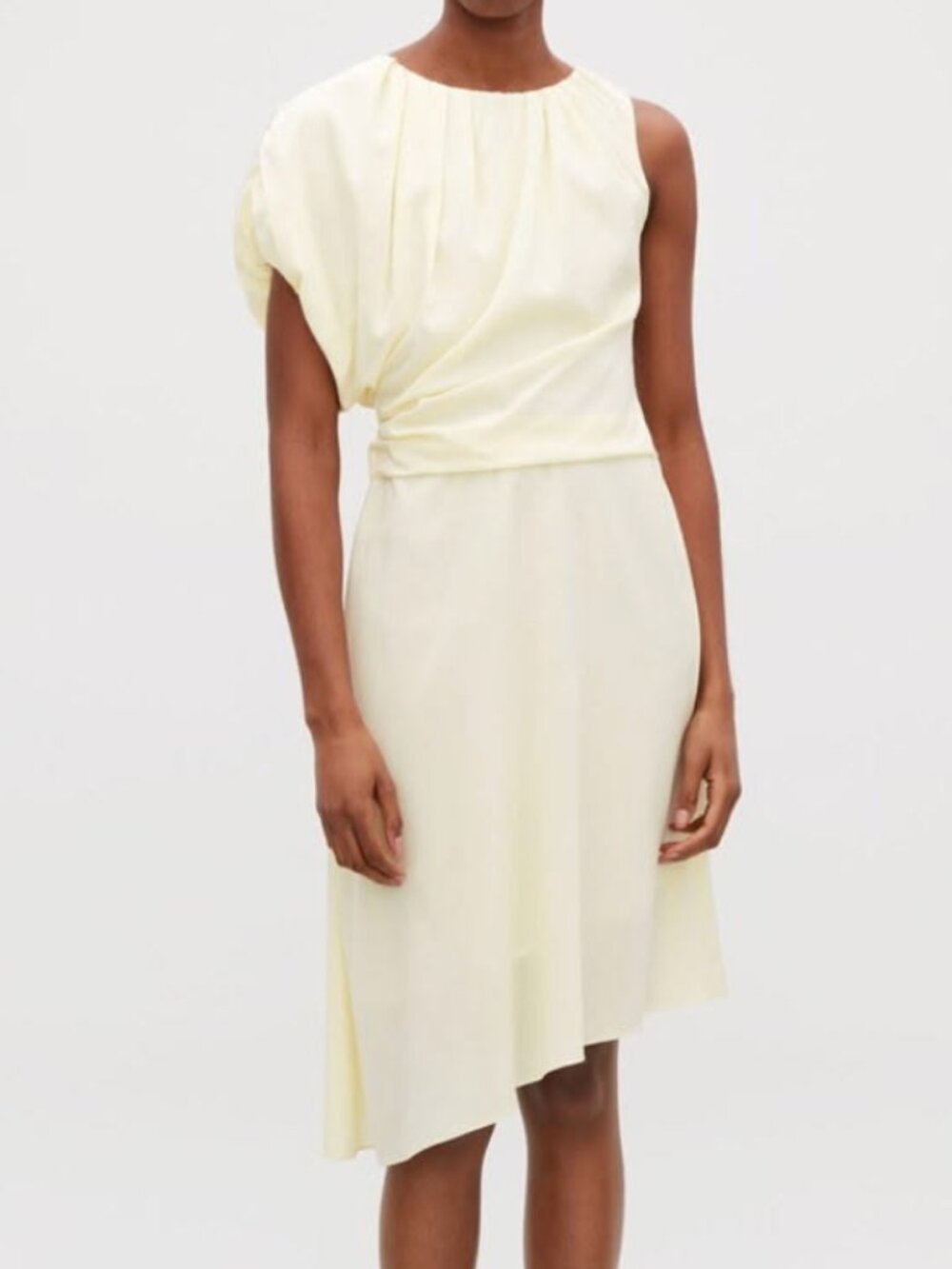 COS Sleeveless yellow draped silk dress